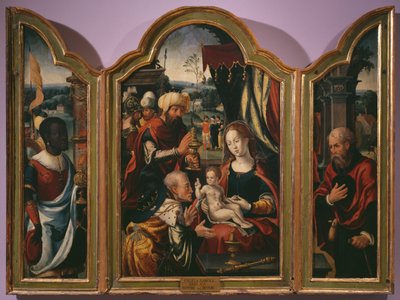 Aanbidding der Wijzen, Driekoningentriptiek, c.1540 door Pieter Coecke van Aelst